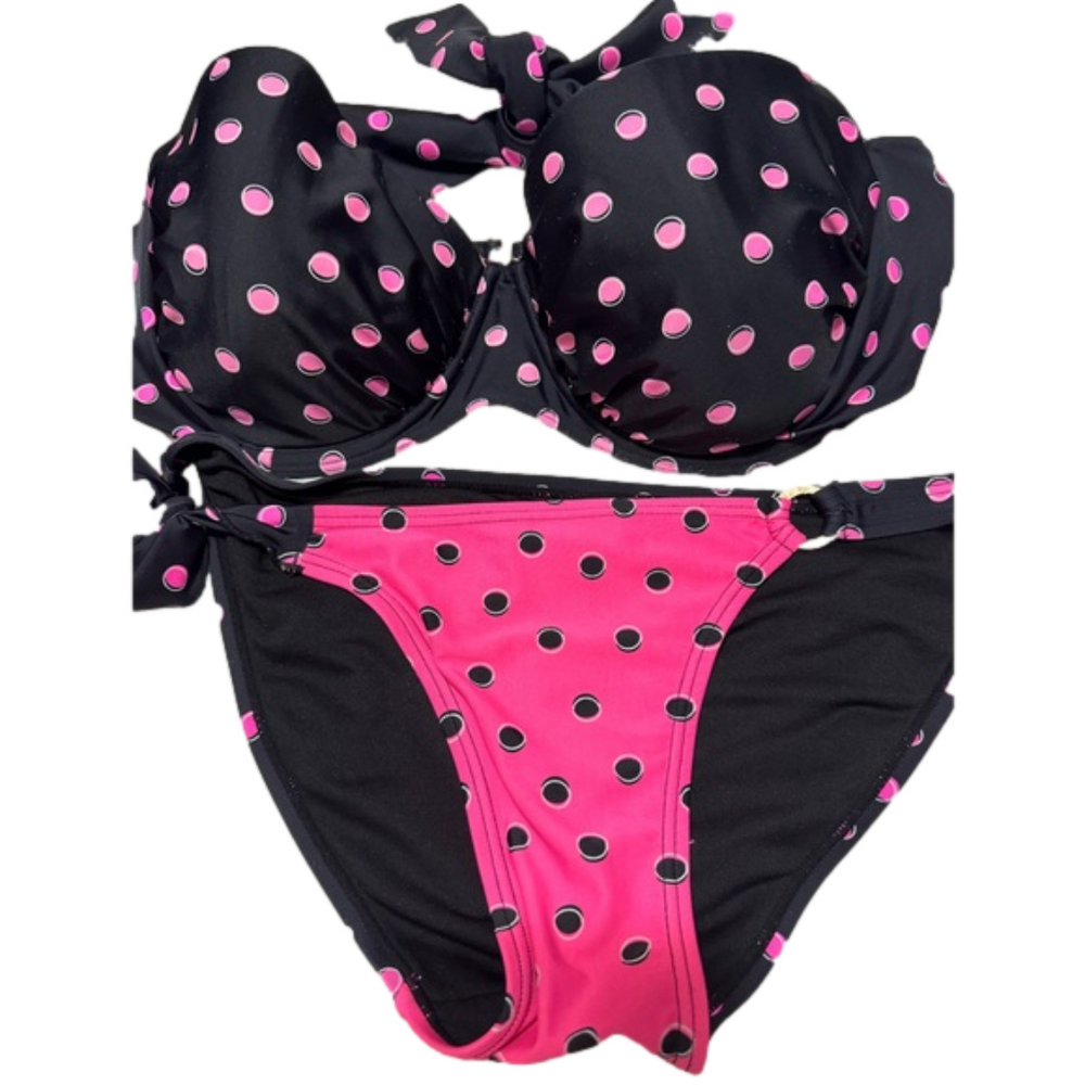 Smart & Sexy Pink and Black Polk-A-Dot Bikini Swimwear, Size M